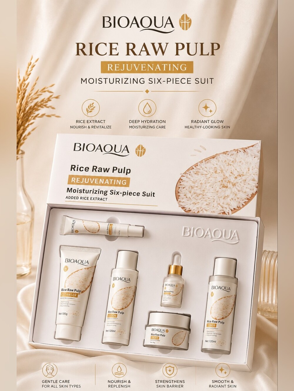 Aqua Rice Raw Pulp Rejuvenating Moisturizing Six-Piece Set — Cream